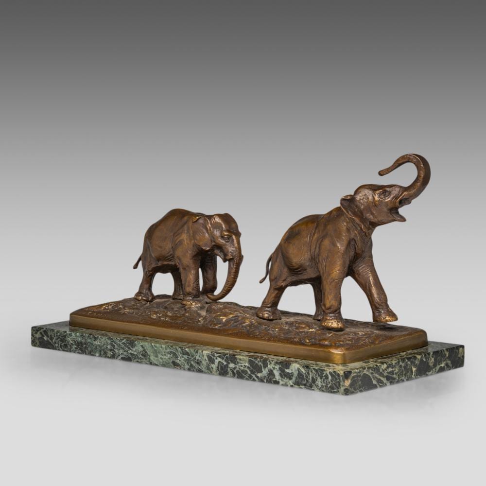 Antonio Amorgasti comparable auction result: antonio amorgasti 1880 1942 two elephants 1924 patinated bronze on a vert de mer marble base h 20 w 39 cm total