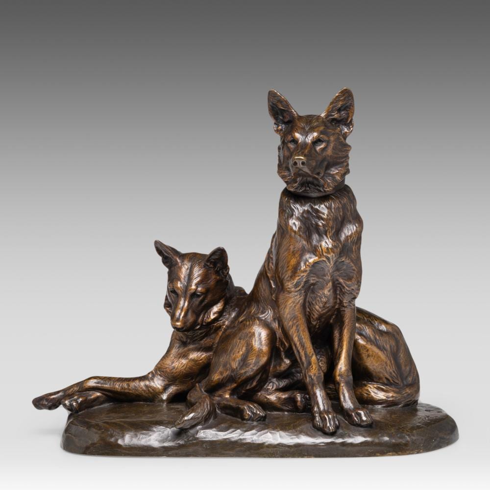 Louis Riché comparable auction result: louis rich 1877 1949 two german shepherds patinated bronze h 33 cm