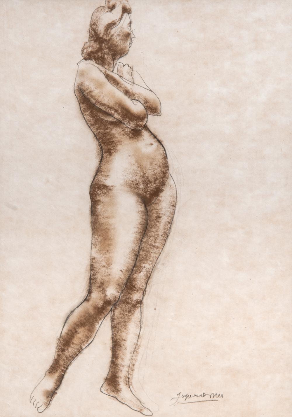 Oscar Jespers comparable auction result: oscar jespers 1887 1970 female nude standing pencil and charcoal 61 x 43 cm 24 0 x 16 9 in frame 81 x 64 cm 31 8 x 25 2 in