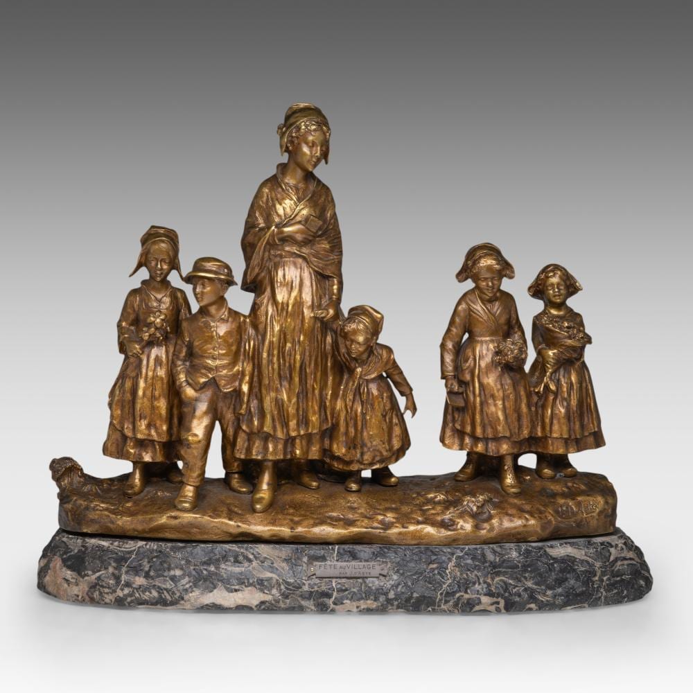 giuseppe d aste 1881 1945 f te au village gilt bronze on marble base h 38 5 45 w 50 54 cm bronze total · Carlo Bonte Auctions · 2025-05-22 Giuseppe D'Aste comparable auction result: giuseppe d aste 1881 1945 f te au village gilt bronze on marble base h 38 5 45 w 50 54 cm bronze total