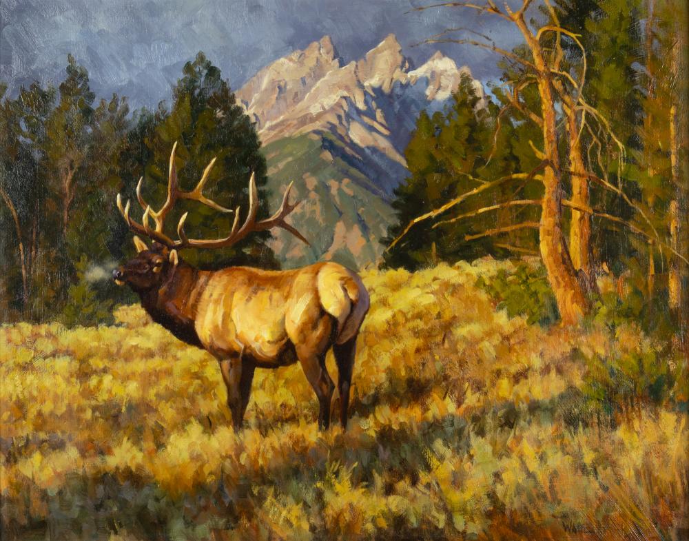 David Wade comparable auction result: david charles wade 1952 2019 elk at sunrise