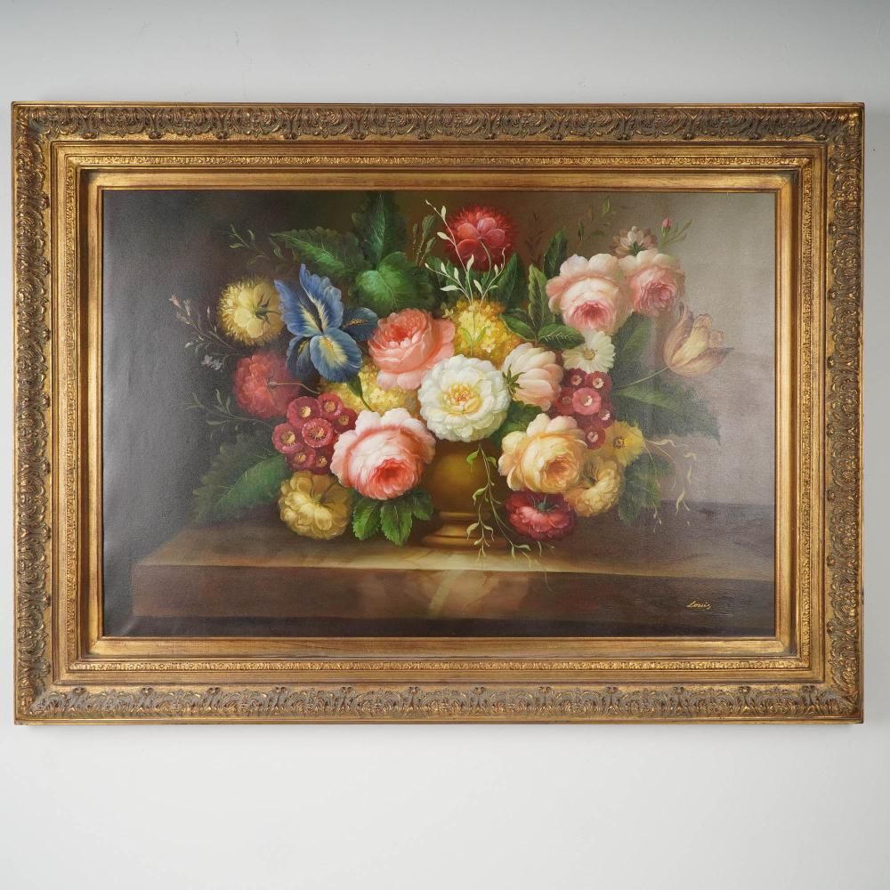 Louis van Kuyck comparable auction result: louis oil on canvas painting floral still life signed coa