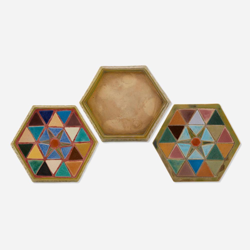 Pewabic Pottery, Collection of three Early works sold by Toomey & Co. Auctioneers, lot 411 — auction record photograph