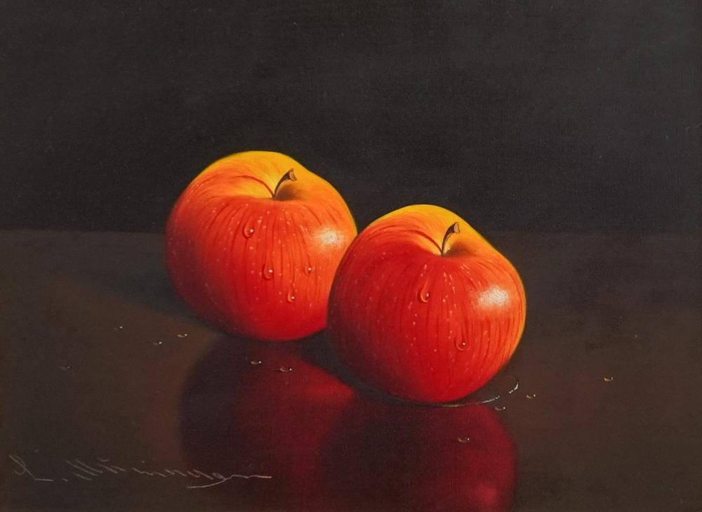 ludwig muninger german 1929 1997 two apples oil on canvas frame 15 x 19 in 38 1 x 48 3 cm · Weschler's · 2025-05-06 Ludwig Muninger comparable auction result: ludwig muninger german 1929 1997 two apples oil on canvas frame 15 x 19 in 38 1 x 48 3 cm