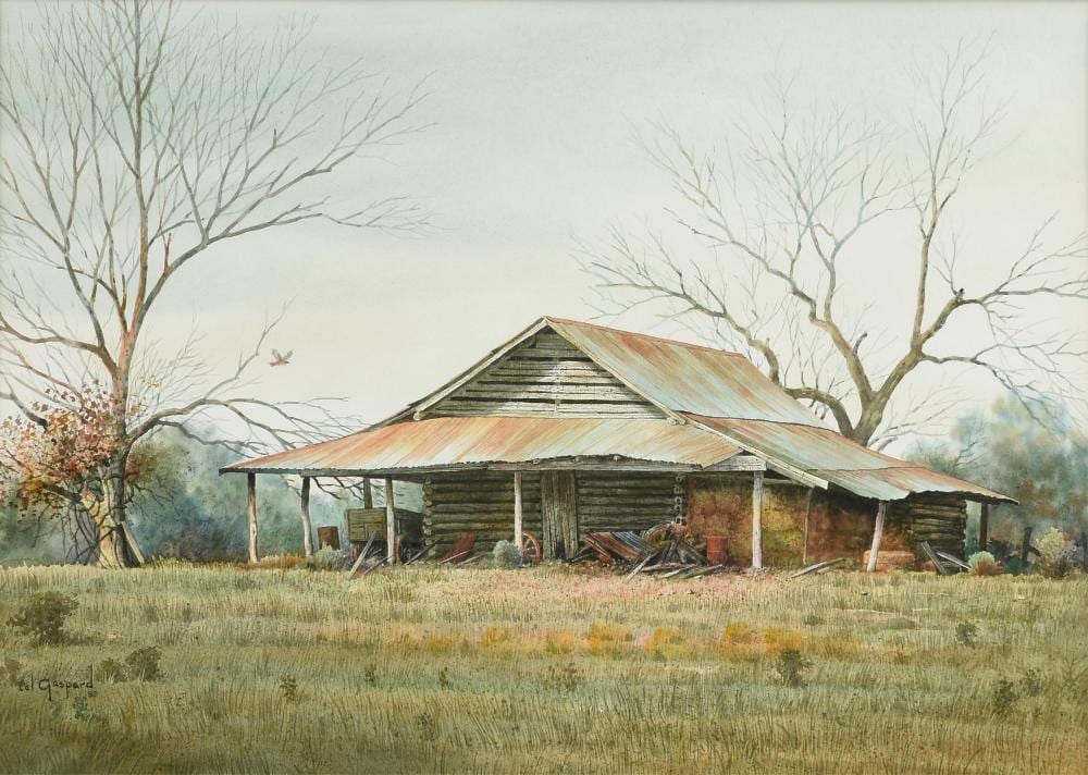 Cal Gaspard comparable auction result: cal gaspard american b 1934 barn untitled 1983 15 1 4 x 21 1 2 in 38 7 x 54 6 cm frame 25 x 31 in 63 5 x 78 7 cm