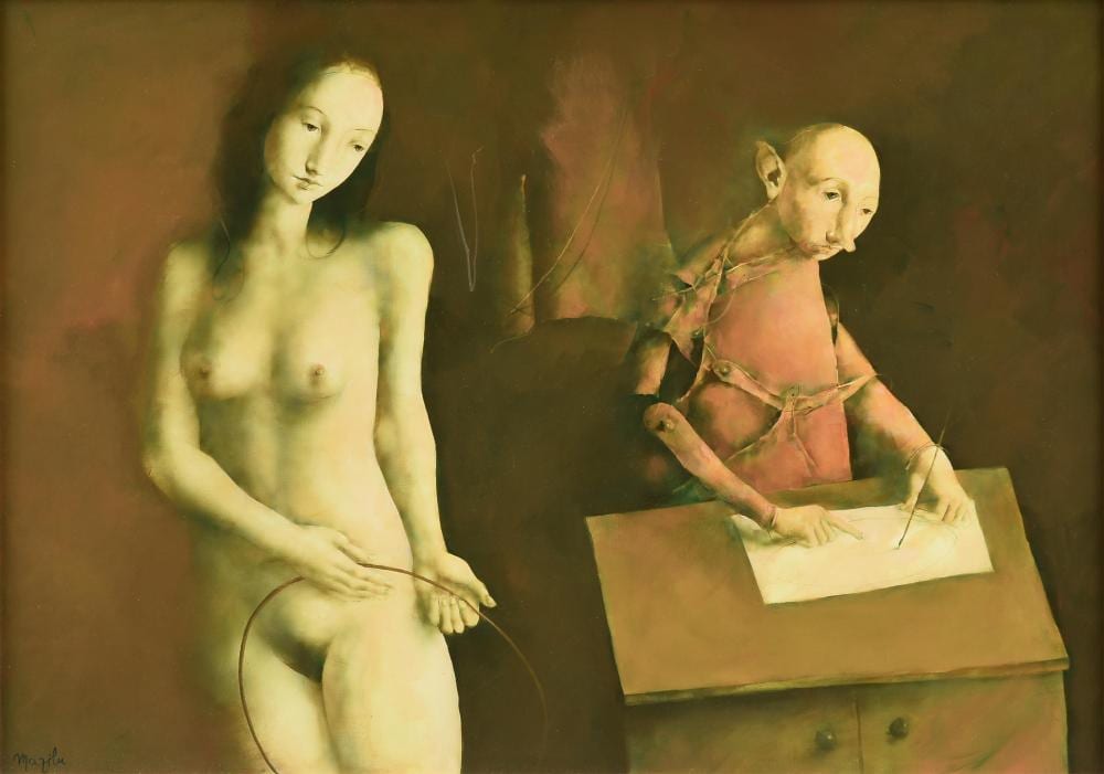 Georges Mazilu comparable auction result: georges mazilu romanian french b 1951 l artiste et le mod le 1996 25 x 35 1 2 in 63 5 x 90 2 cm frame 29 x 39 1 2 in 73 7 x 100 3 cm