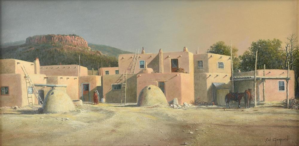 Cal Gaspard comparable auction result: cal gaspard american b 1934 new mexico adobes untitled late 20th century 12 x 24 in 30 5 x 61 cm frame 16 1 2 x 28 1 2 in 41 9 x 72 4 cm