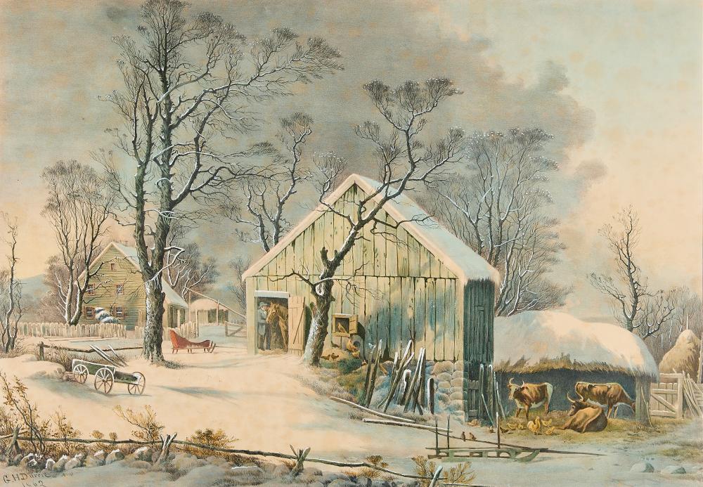 Currier & Ives "The Old Homestead in Winter" Print sold by Revere Auctions, lot 178 — auction record photograph