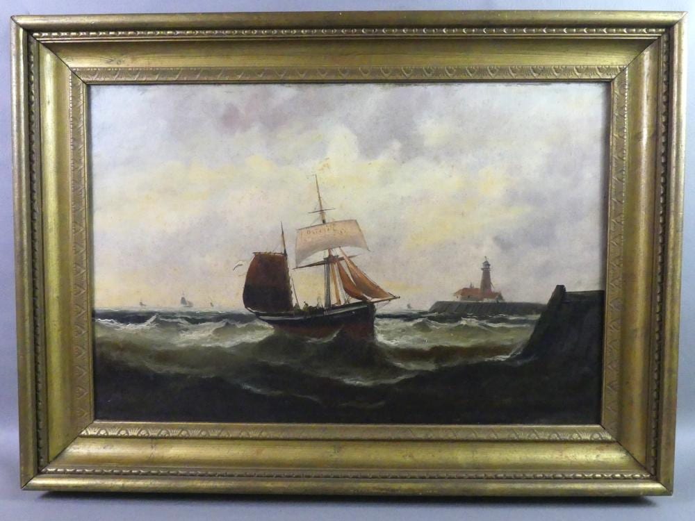 marine painting sailboat lighthouse · Americana Auctions · 2025-05-18 Marine comparable auction result: marine painting sailboat lighthouse