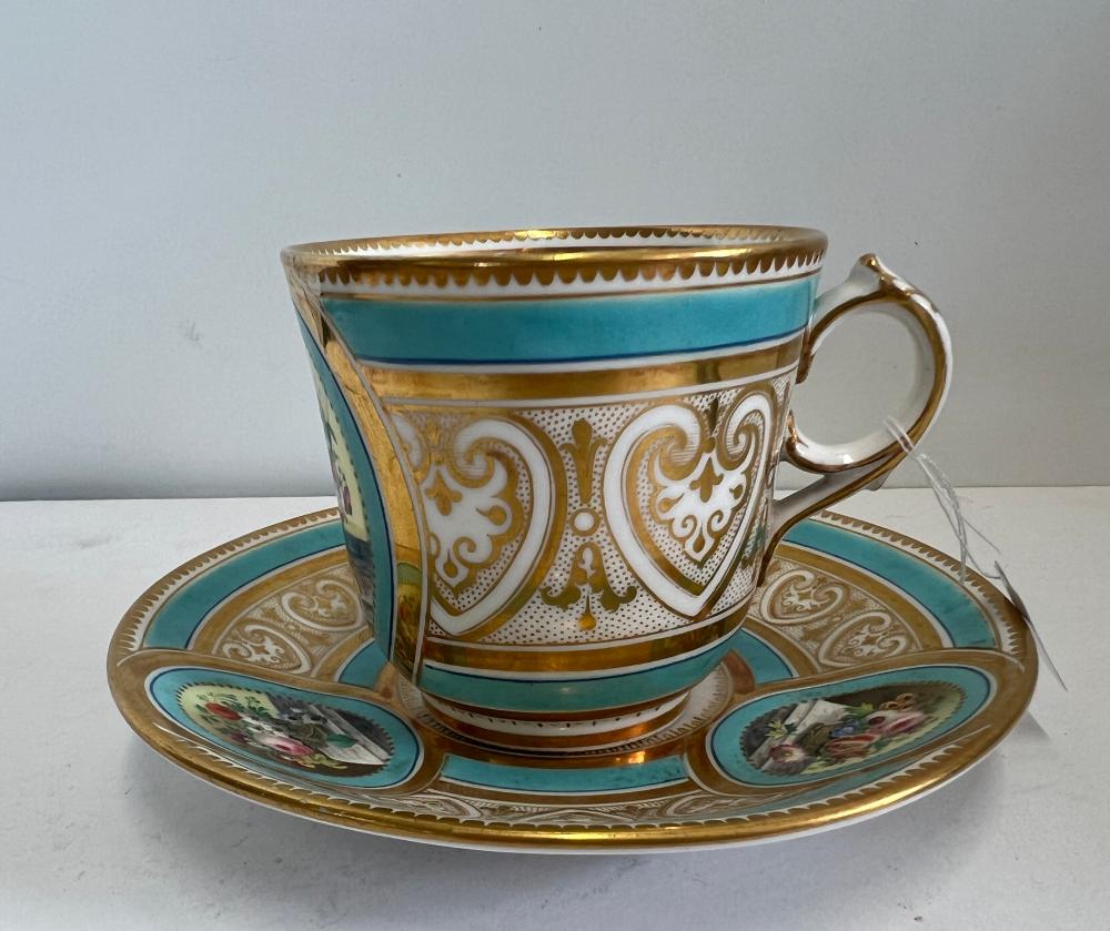 Fine quality English Bone China cup & saucer, stunning painting & gilding, c. 1870 sold by Moorabool Auctions, lot 248 — auction record photograph