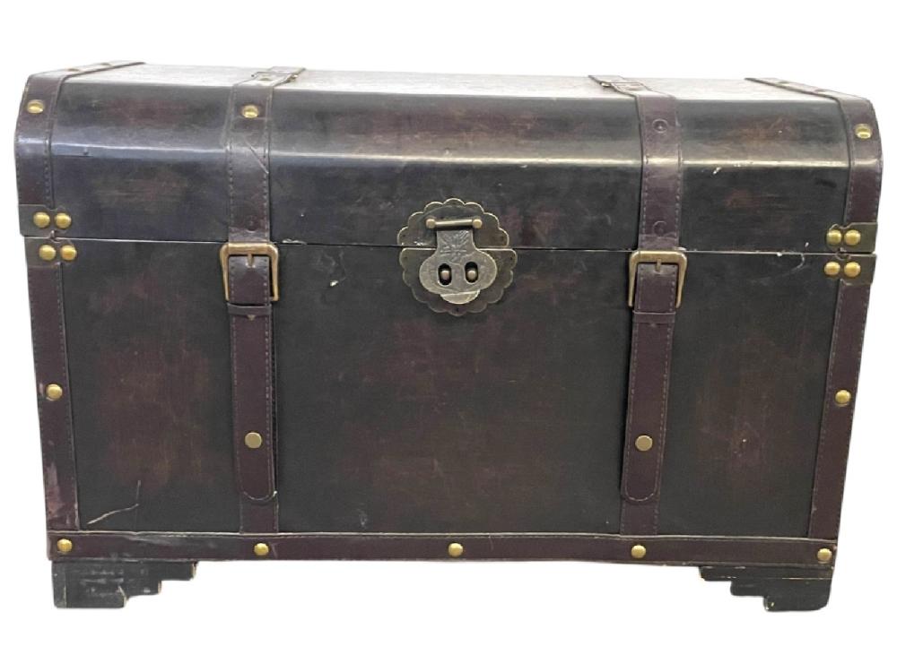 BLACK LEATHERBOUND DOME TOP STEAMER TRUNK 28" sold by DejaVu Estate Sales & Auctions, lot 527 — auction record photograph