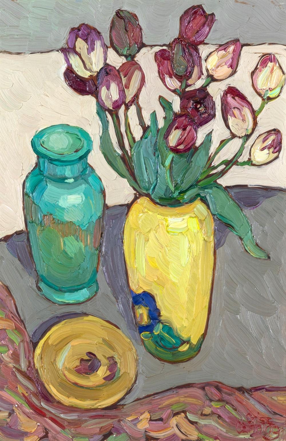 Criss Canning comparable auction result: criss canning born 1947 tulips in yellow vase