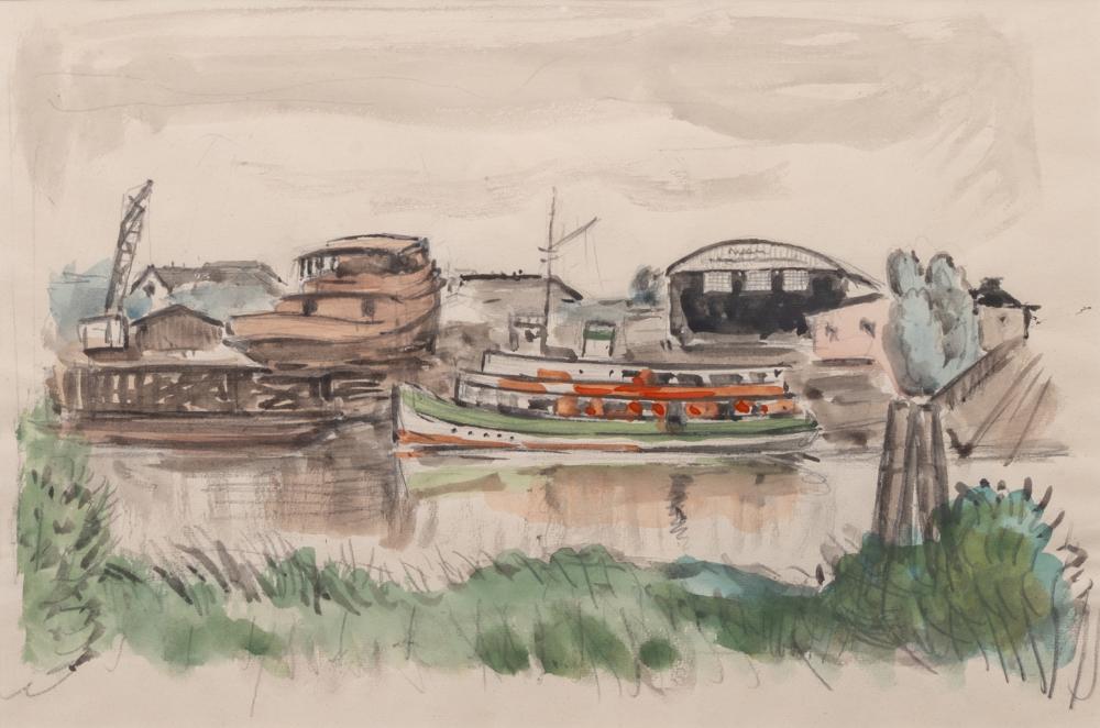 Paul Kayser comparable auction result: paul kayser hamburg 1869 donaueschingen 1942 small steamboat on the este