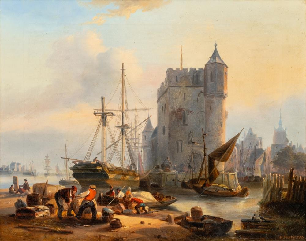 Hermann Mevius comparable auction result: hermann mevius breslau 1820 d sseldorf 1864 town by the water