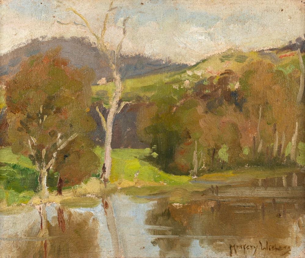 Margery Withers comparable auction result: margery withers 1874 1966 river scene landscape oil on board signed lower right 25 x 30cm 40 x 45cm overall