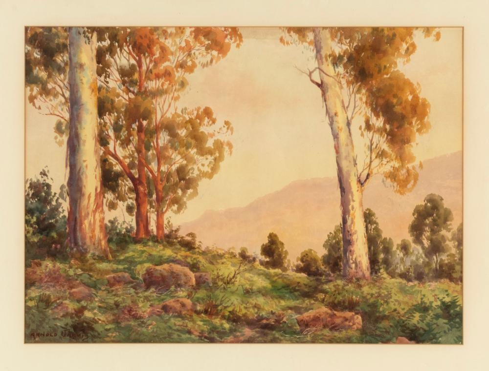 Arnold Jarvis comparable auction result: arnold jarvis 1881 1959 evening in the grampians watercolour signed lower left arnold jarvis remains of original paper label with title verso 45 x 60cm 74 x 90cm overall