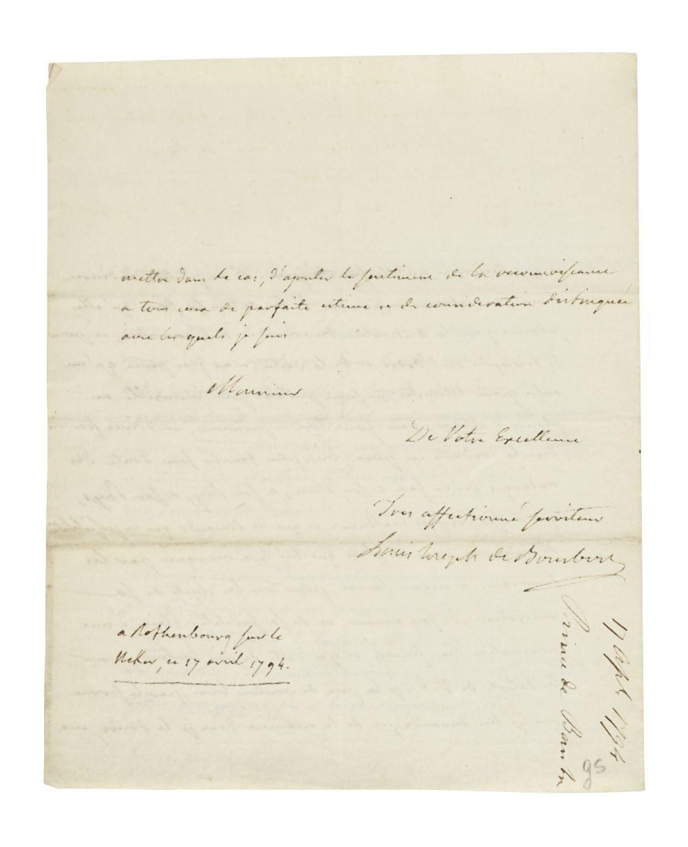 Condé comparable auction result: cond louis joseph de bourbon prince de lettre autographe sign e un