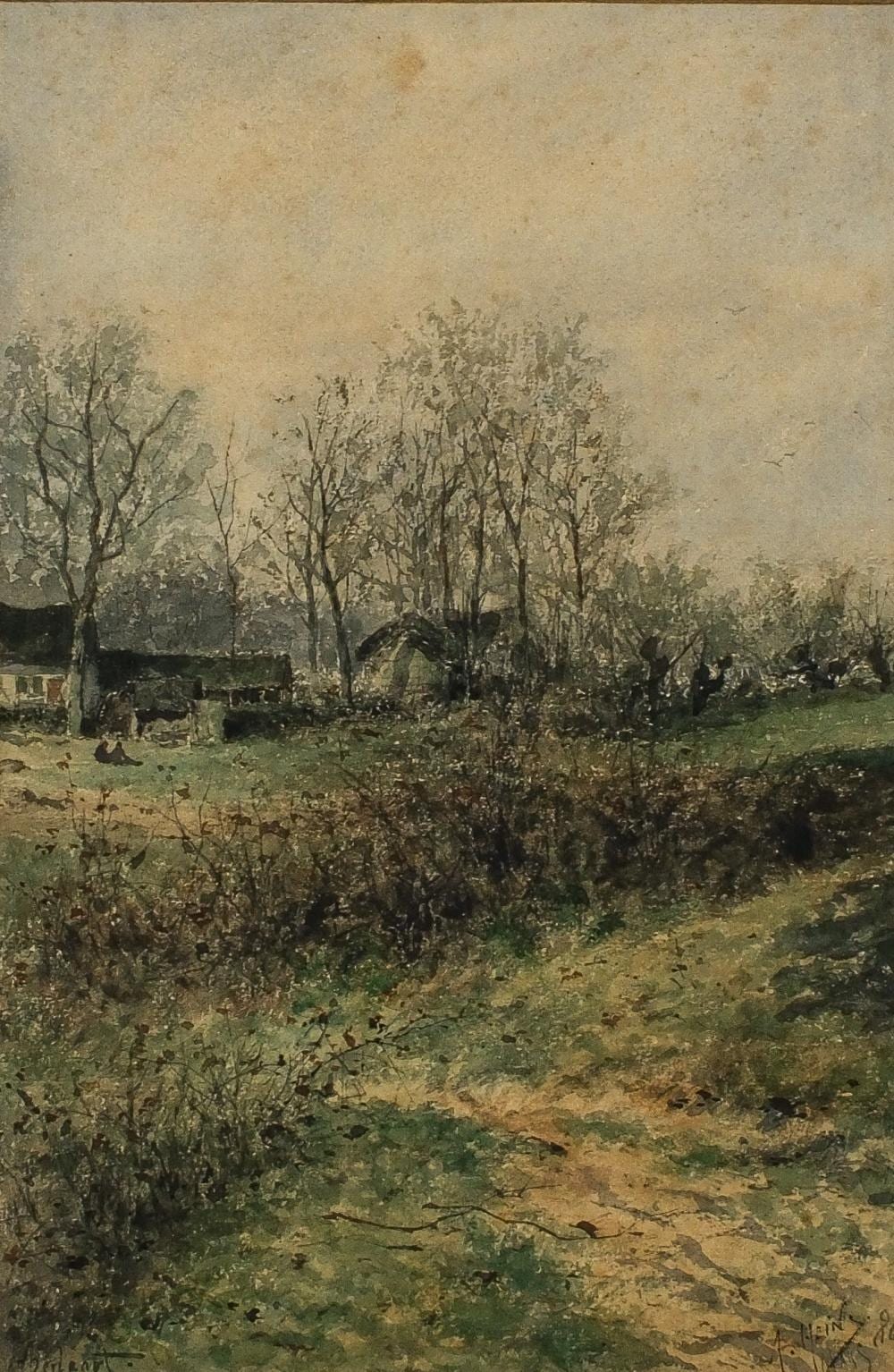 Armand Jean Heins comparable auction result: armand heins 1856 1938 landscape in the field an antique watercolor pastel on paper painting