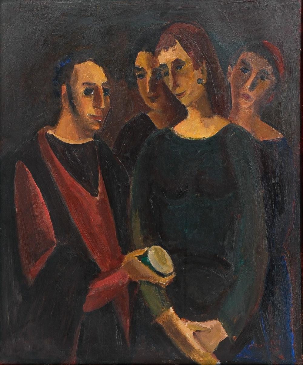 Charles Counhaye comparable auction result: charles counhaye 1884 1971 offering the egg oil on canvas painting