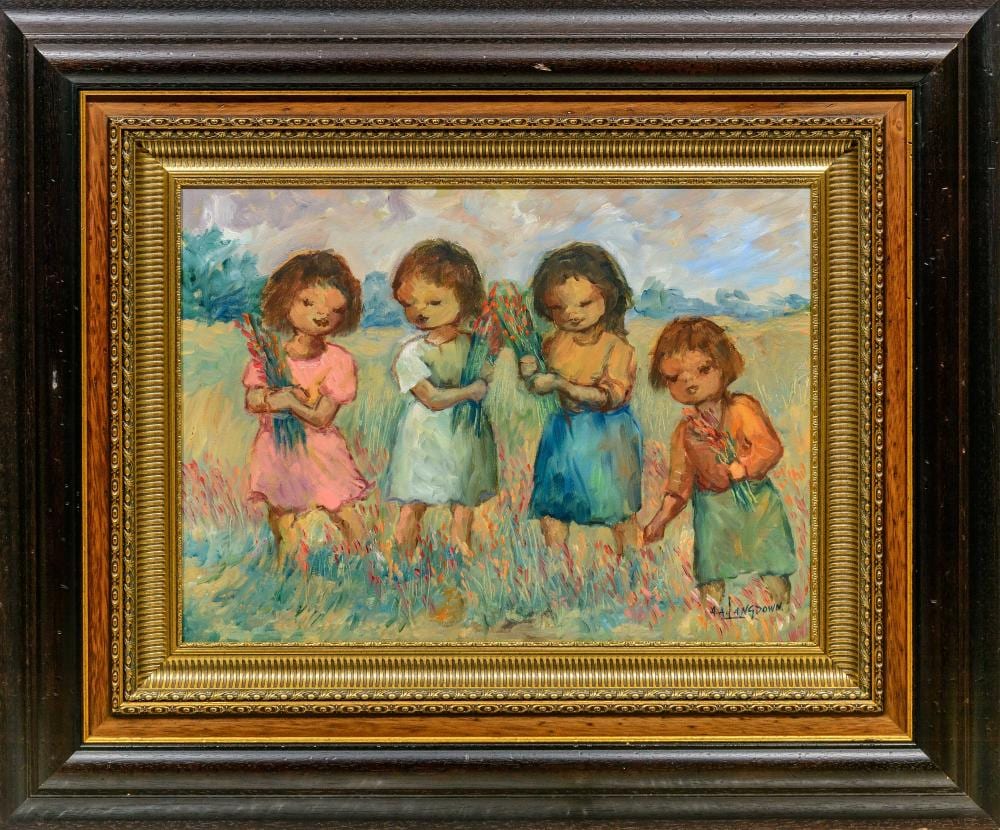 Amos Langdown comparable auction result: amos langdown sa 1930 2006 oil girls picking flowers signed 45 x 60