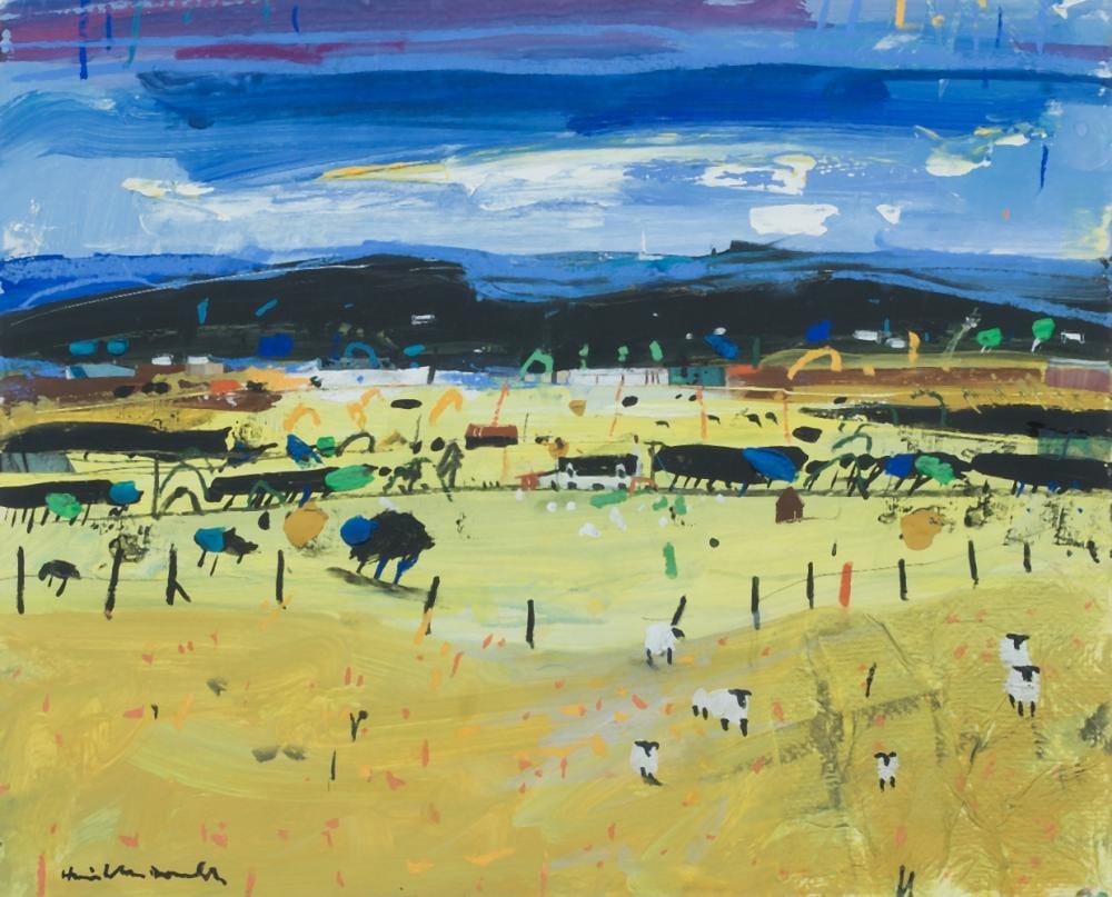 Hamish MacDonald comparable auction result: hamish macdonald british 1935 2008 yellow landscape with sheep