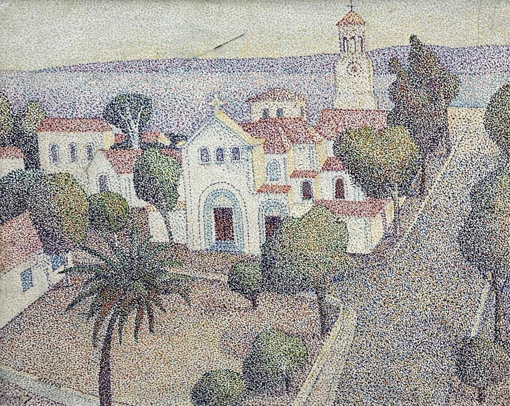 Marie Marevna comparable auction result: marie vorobieff marevna 1892 1984 vue du village m diterran en huile sur toile pointilliste dimensions 73 x 91 cm droits de suite applicables