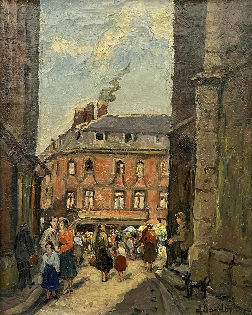 Albert Dandoy comparable auction result: albert dandoy 1885 1977 place du march aux l gumes et le mendiant et son chat huile sur toile dimensions 49 x 39 cm