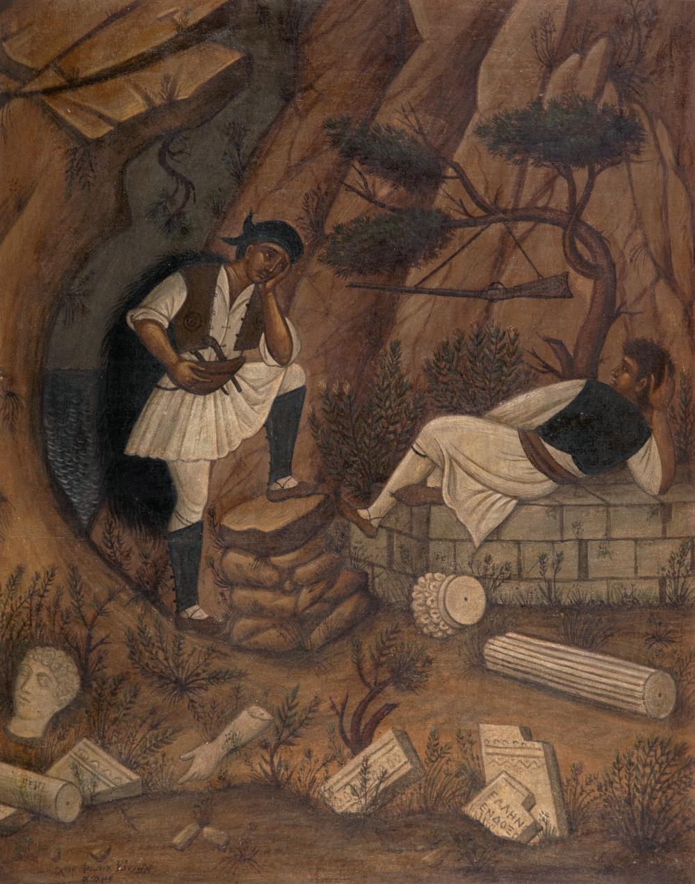 Fotis Kontoglou comparable auction result: fotis kontoglou 1895 1965 guerriers des montagnes pendant la r volution grecque de 1821 chahut s par la muse populaire