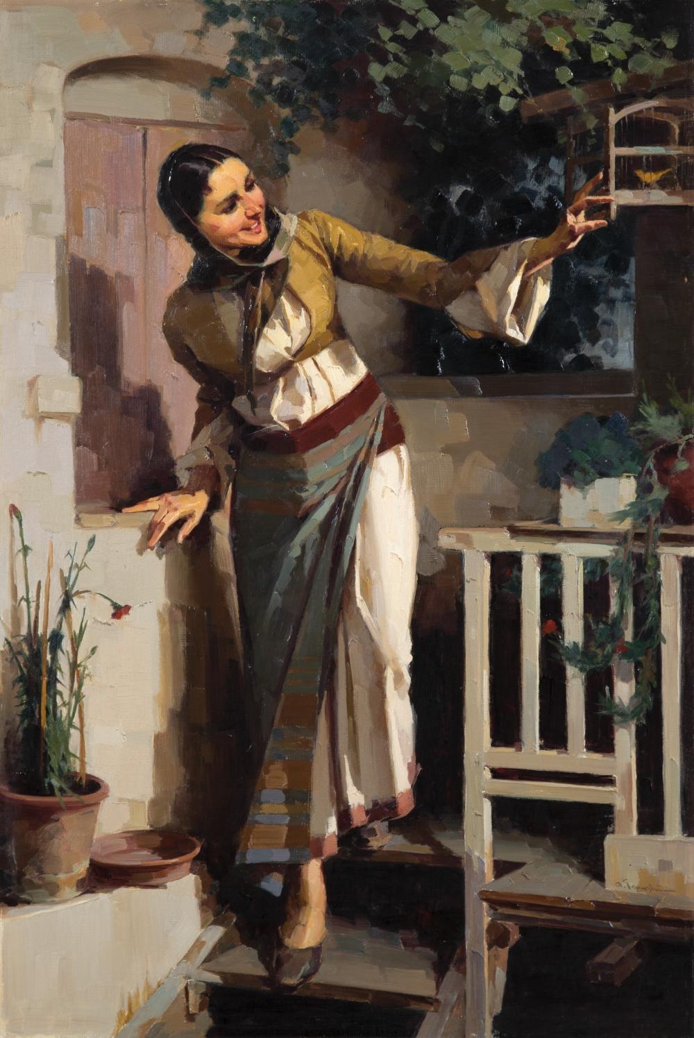 Apostolos Geralis comparable auction result: apostolos geralis 1886 1983 fille avec cage oiseaux