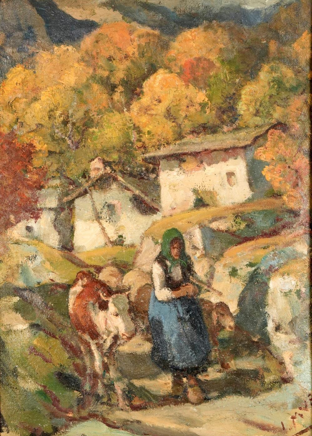 Italo Mus comparable auction result: italo mus 1892 1967 contadina con mucche e pecore