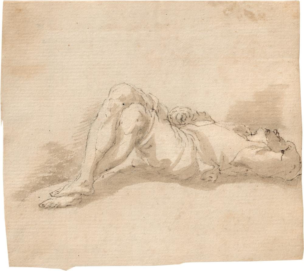 Jakob (1682) Roos comparable auction result: rosa salvator auf dem r cken liegender mann mit berschlagenen beinen