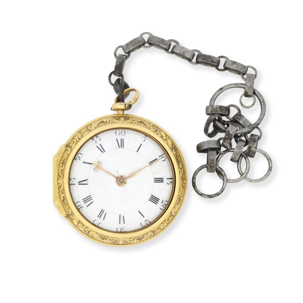 George Graham comparable auction result: george graham london a gold key wind pair case pocket watch with repouss decoration london hallmark for 1739