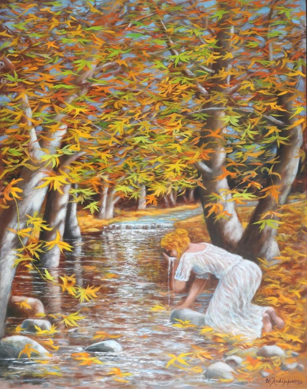 andreas ladommatos b 1940 nymph of autumn quenching her thirst in a stream · Psatharis Auctions · 2025-06-04 Andreas Ladommatos comparable auction result: andreas ladommatos b 1940 nymph of autumn quenching her thirst in a stream