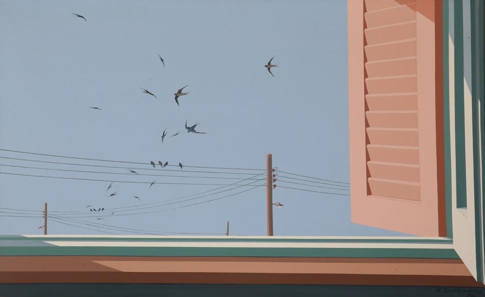 andreas ladommatos b 1940 window with swallows · Psatharis Auctions · 2025-06-04 Andreas Ladommatos comparable auction result: andreas ladommatos b 1940 window with swallows