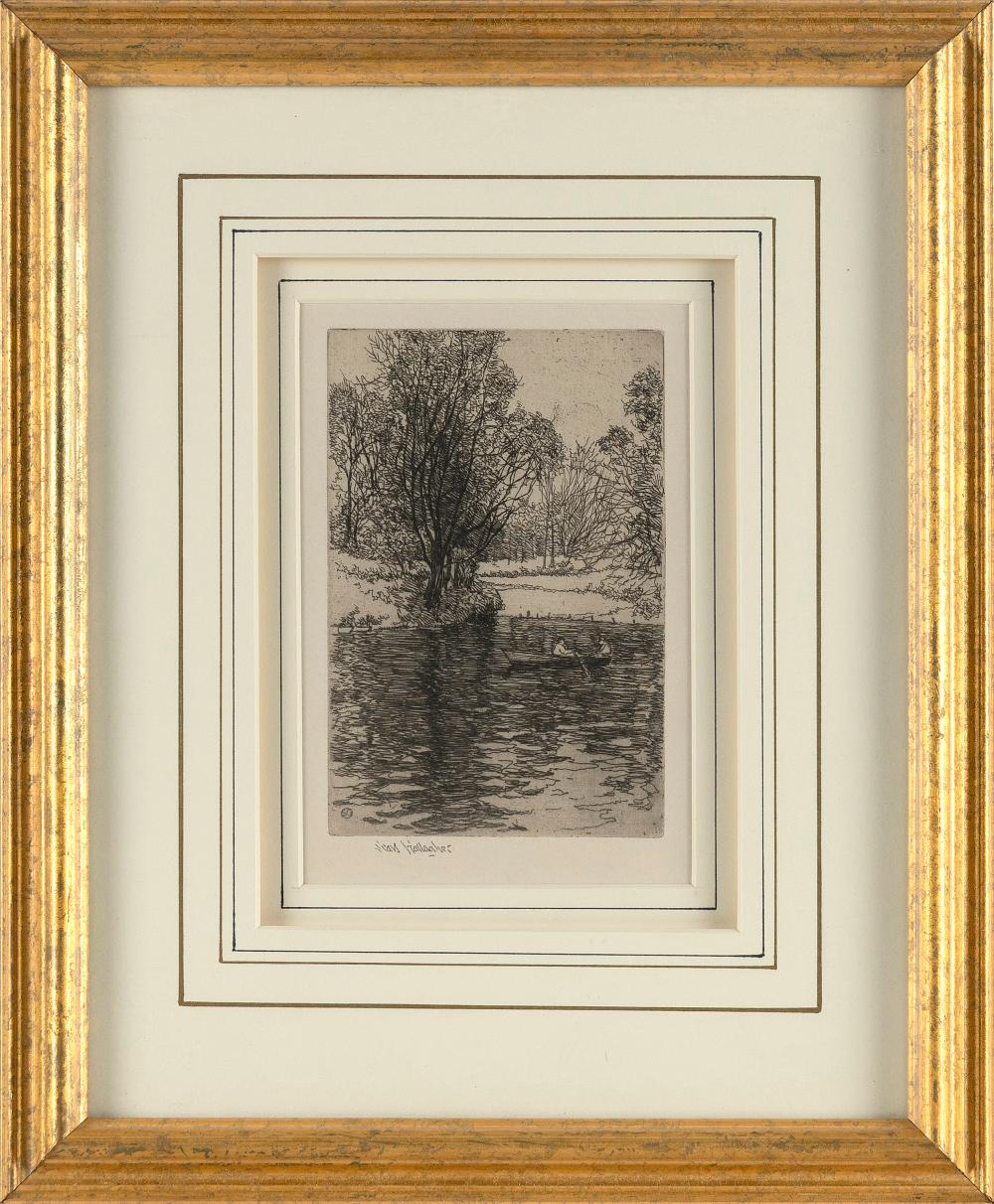 Sears Gallagher comparable auction result: sears gallagher massachusetts 1869 1955 rowboat in a pond etching on paper 6 75 x 4 5 sight framed 14 x 11 5