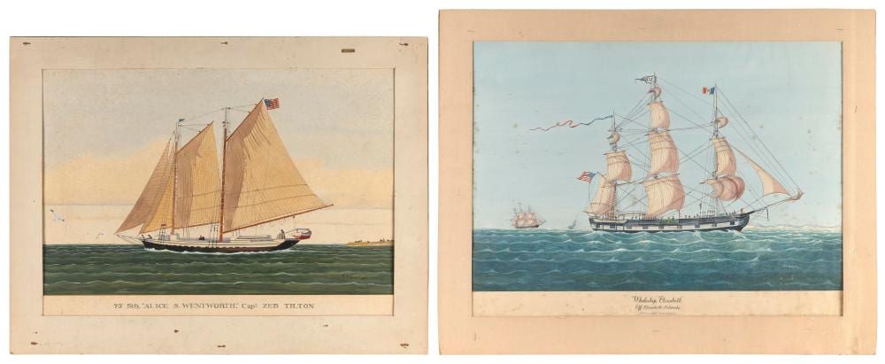 Robert R. Newell comparable auction result: robert r newell massachusetts new york 1906 1983 two watercolor ship portraits matted to 26 5 x 33