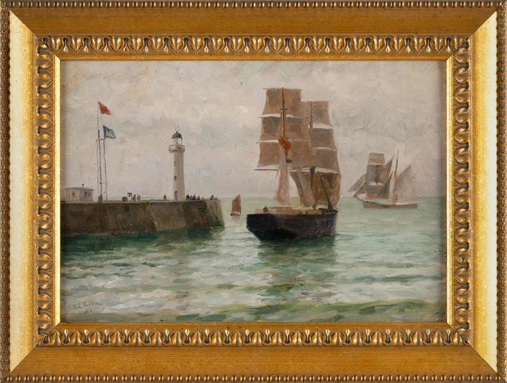 William Edward Norton comparable auction result: william edward norton massachusetts united kingdom 1843 1916 sailing vessels off a lighthouse oil on canvas 10 5 x 15 5 framed 15 x 20