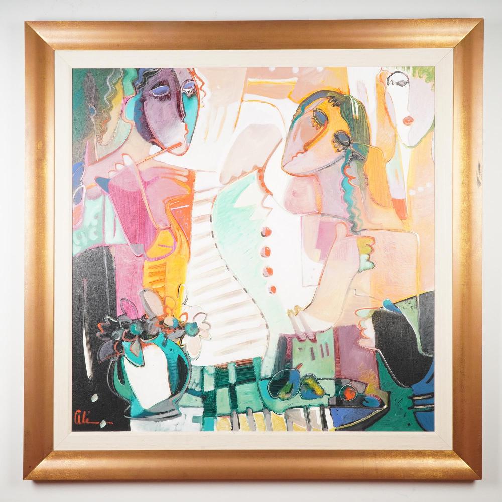 Ali Golkar comparable auction result: ali golkar acrylic on canvas painting abstract figures signed