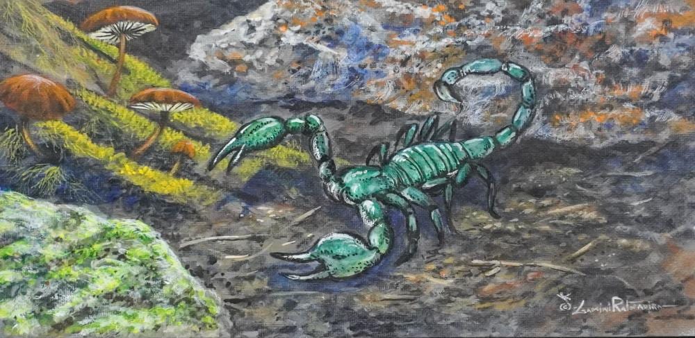 gamini ratnavira sri lankan b 1949 green scorpion watercolor and gouache on board frame 13 x 16 in 33 x 40 6 cm · Weschler's · 2025-05-13 Gamini Ratnavira comparable auction result: gamini ratnavira sri lankan b 1949 green scorpion watercolor and gouache on board frame 13 x 16 in 33 x 40 6 cm