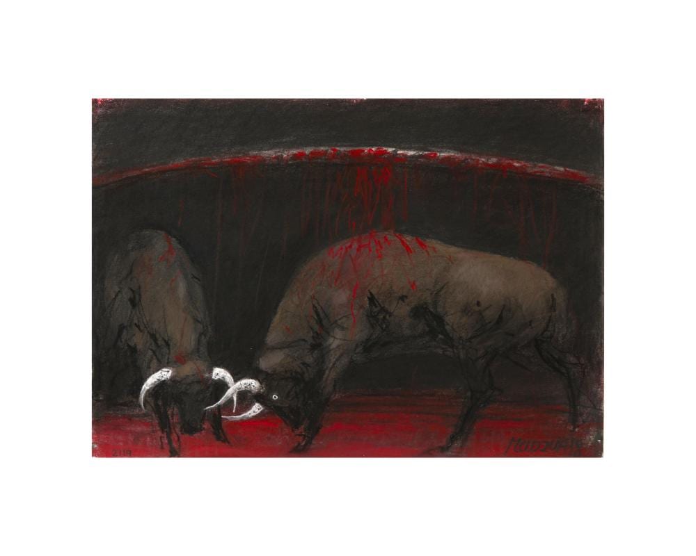 David Manzur (1929) Toros Tomando Sangre, 2018 Técnica mixta sobre papel Medidas: 29.6 x 42 cm comparable sale