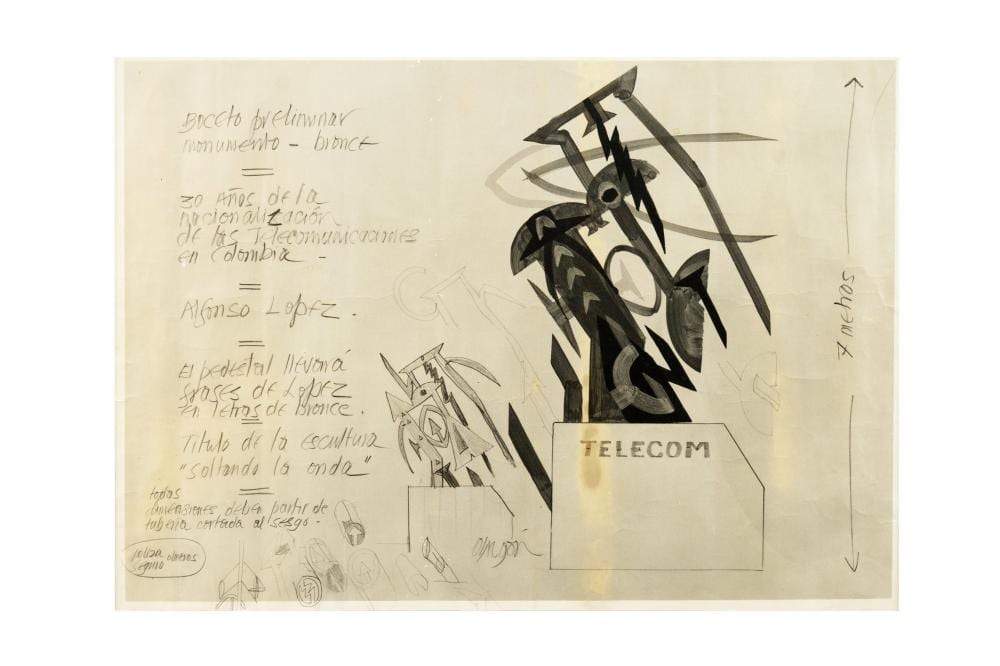 Alejandro Obregon (1920-1922) Boceto preliminar del monumento "30 Años de la Nacionalización de las Telecomunicaciones en Colombia", sf. Mixta sobre papel Medidas: 50 x 70 cm comparable sale