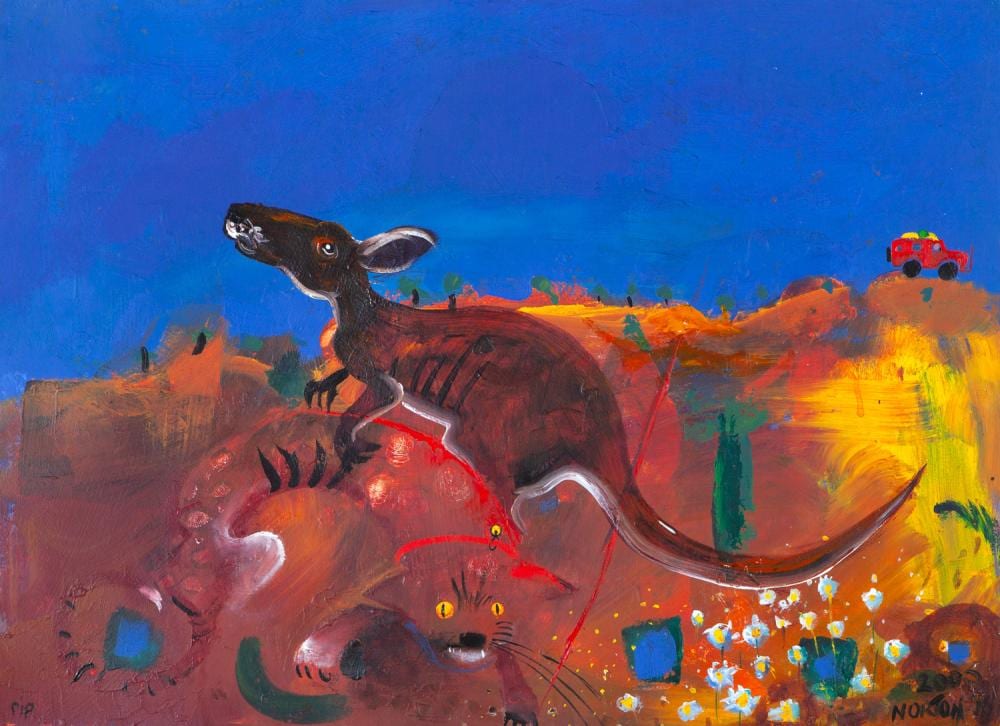 Helen Norton comparable auction result: helen norton kangaroo and cat watercolour and gouache