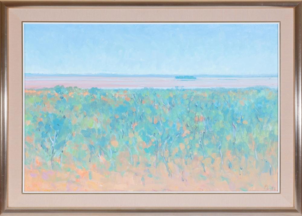 Peter Laverty comparable auction result: peter laverty north of the lasseter highway oil on board 50 x 76cm frame 64 x 90cm