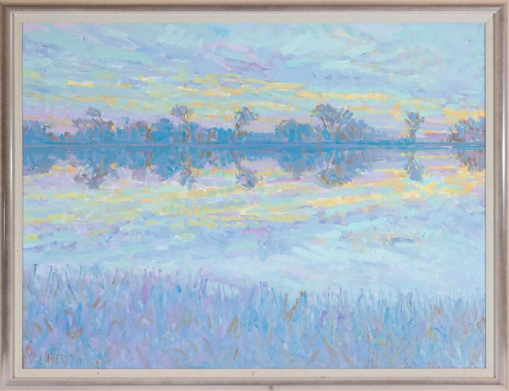 Peter Laverty comparable auction result: peter laverty 1926 2013 untitled lake scene oil on board 90 x 120cm frame size 100 x 130cm