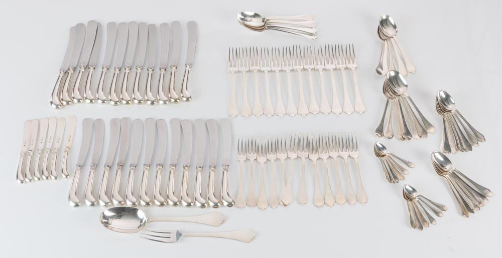 James Robinson comparable auction result: english hallmarked sterling silver cutlery service knives with pistol grip handles london c 1967 by james robinson