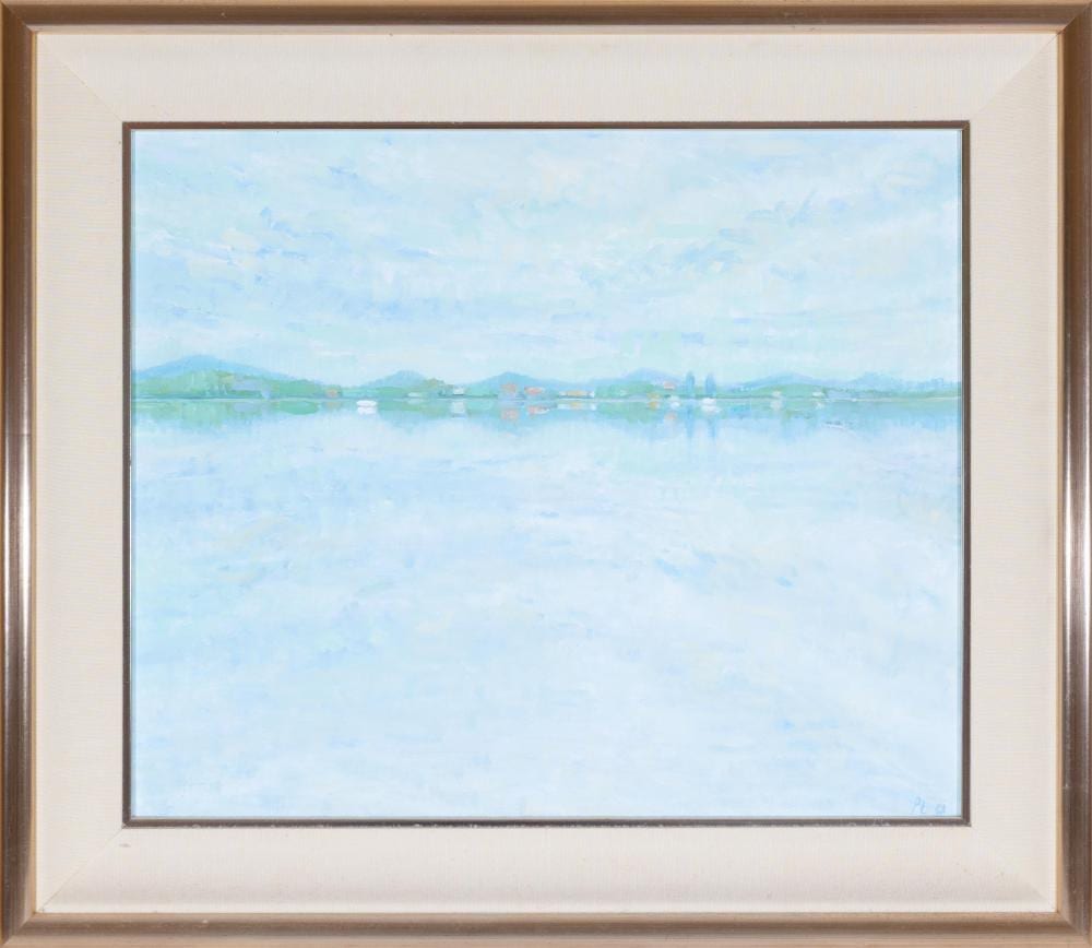 Peter Laverty comparable auction result: peter laverty unknown riverscape oil on board 50 x 60cm frame size 69 x 79cm