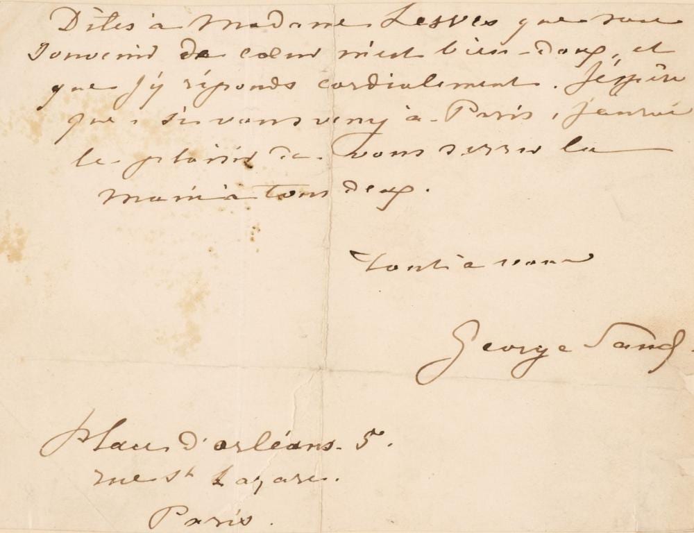 Sandú Darié comparable auction result: sand george 1804 1876 autograph note signed george sand paris no date
