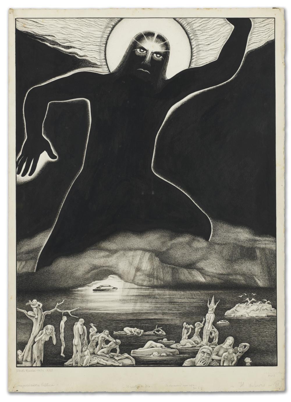 Alberto Martini comparable auction result: alberto martini the chastisement of god 1934 ink on paper cm 60x43 signed and titled inscribed and dated 1934 at bottom provenance private collection