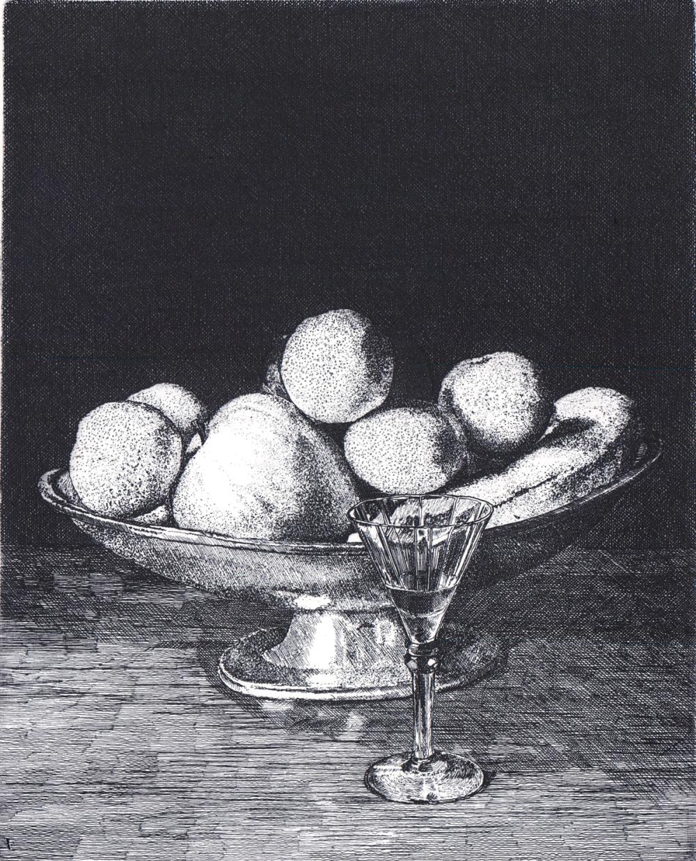 Gianni Cacciarini comparable auction result: gianni cacciarini etching fruit bowl aaa