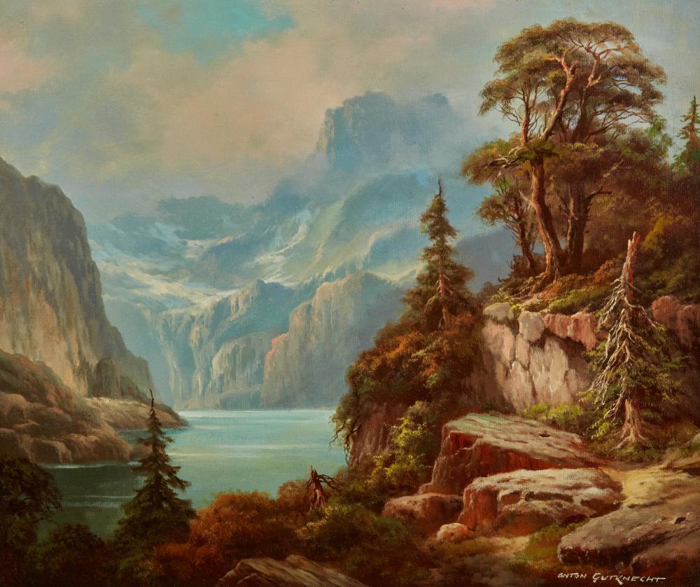 Anton Gutknecht comparable auction result: anton gutknecht german 1907 1988 view of a mountain lake oil on canvas 20 x 24in 51 x 61cm
